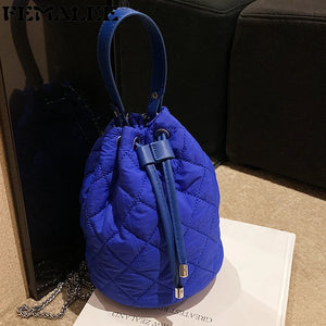 Quilted Drawstring Shoulder Bag Lattice Tote Bag