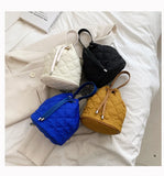Quilted Drawstring Shoulder Bag Lattice Tote Bag