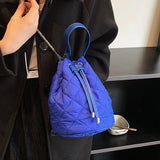 Quilted Drawstring Shoulder Bag Lattice Tote Bag