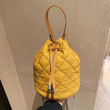 Quilted Drawstring Shoulder Bag Lattice Tote Bag