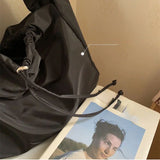 Nylon Bucket Shoulder Bag Solid Zipper Tote Handbag