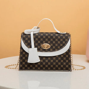 Women Bag Print Leather Round Lock Small Square Cross Body Bag