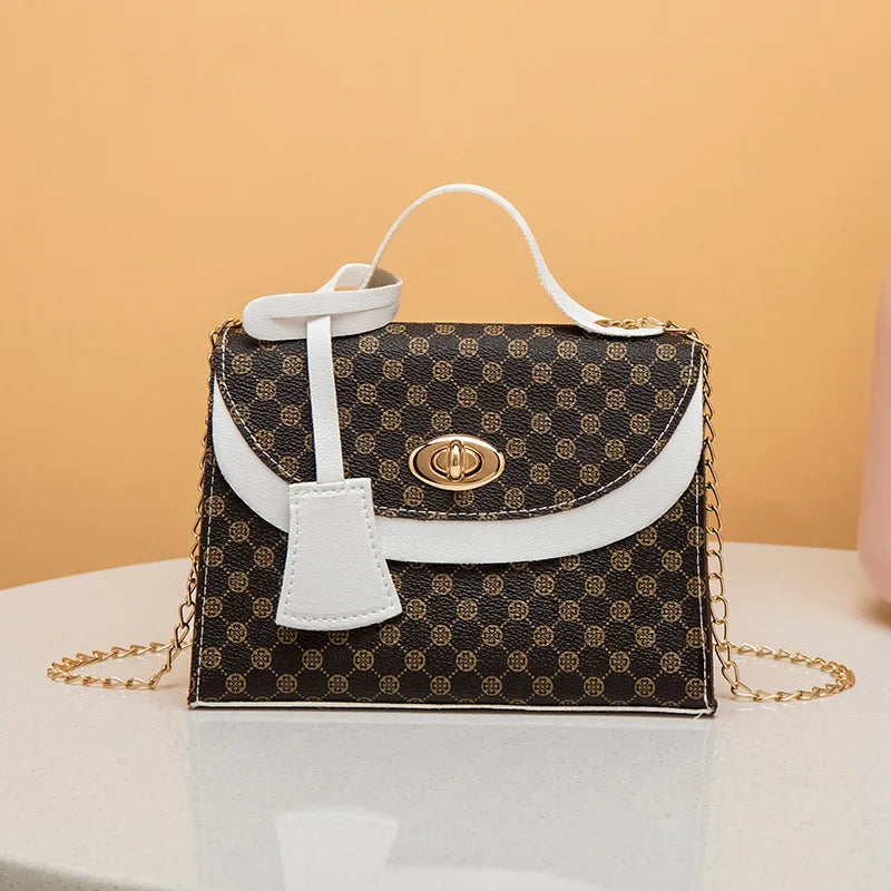 Women Bag Print Leather Round Lock Small Square Cross Body Bag