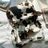 Lamb Wool Cow Pattern Shoulder Bag Canvas Handbag