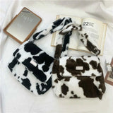 Lamb Wool Cow Pattern Shoulder Bag Canvas Handbag