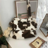 Lamb Wool Cow Pattern Shoulder Bag Canvas Handbag