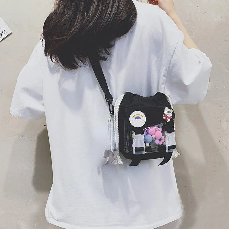 Nylon Cloth Bucket Bag Girls Shoulder Messenger Crossbody Mobile Phone Bag