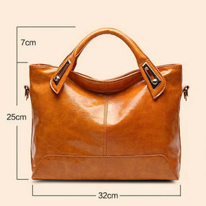 Women Bag Oil Wax Leather Handbags High Shoulder Bags Retro Ladies Handbags