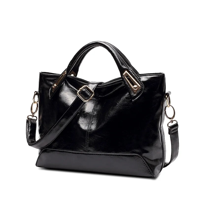 Women Bag Oil Wax Leather Handbags High Shoulder Bags Retro Ladies Handbags