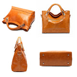Women Bag Oil Wax Leather Handbags High Shoulder Bags Retro Ladies Handbags
