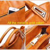 Women Bag Oil Wax Leather Handbags High Shoulder Bags Retro Ladies Handbags