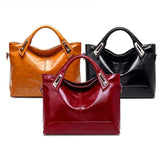 Women Bag Oil Wax Leather Handbags High Shoulder Bags Retro Ladies Handbags