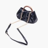 Women Bag PU Bucket Wood Handle Chains Solid Hasp Shoulder Bags Handbags Purse