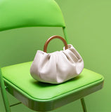 Women Bag PU Bucket Wood Handle Chains Solid Hasp Shoulder Bags Handbags Purse