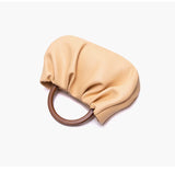 Women Bag PU Bucket Wood Handle Chains Solid Hasp Shoulder Bags Handbags Purse