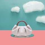 Women Bag PU Bucket Wood Handle Chains Solid Hasp Shoulder Bags Handbags Purse