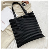 Women PU Handbag Shoulder Bag Large Capacity Tote Solid Striped Travel Bag