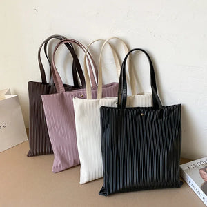 Women PU Handbags Shoulder Bag Large Tote Solid Striped Travel Bag