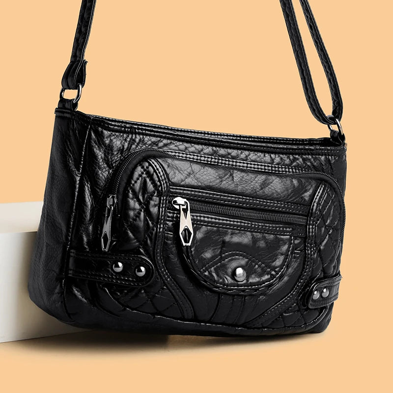 Vintage PU Leather Shoulder Bag for Women Solid Purse