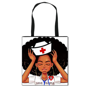 African Nurse Folding Shopping Bag Large Capacity Shoulder Handbag