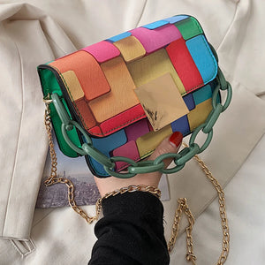 Rainbow Small Square Bag Shoulder Chain Messenger Bag Handbags Crossbody Bag Clu