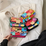 Rainbow Small Square Bag Shoulder Chain Messenger Bag Handbags Crossbody Bag Clu