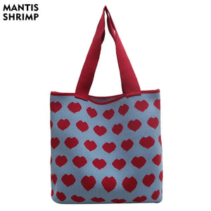 Women Knitted Shoulder Bag Large Capacity Tote Sweet Handbag