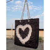 Square Lace Love Heart Lady Shoulder Bag High-Capacity Sweet Girls Handbag