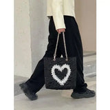 Square Lace Love Heart Lady Shoulder Bag High-Capacity Sweet Girls Handbag