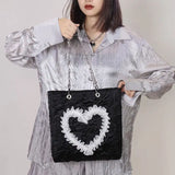 Square Lace Love Heart Lady Shoulder Bag High-Capacity Sweet Girls Handbag