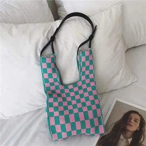 Square Tote Bag Striped Shoulder Handbag Small Fresh Girls Bag Japan Style