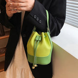 Summer Bright Bucket Shoulder Bag Drawstring Tote Bag PU Leather