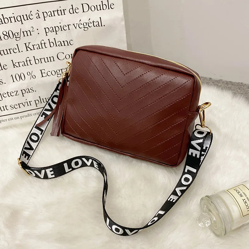 Embossed Shoulder Crossbody Square Bag with Tassel Ribbon