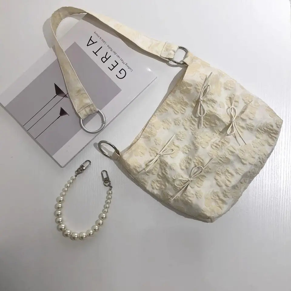 Canvas Bucket Shoulder Bags Beading Hasp High-Capacity Girls Bag