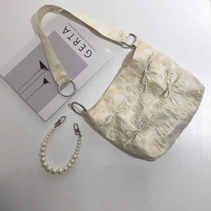 Canvas Bucket Shoulder Bags Beading Hasp High-Capacity Girls Bag