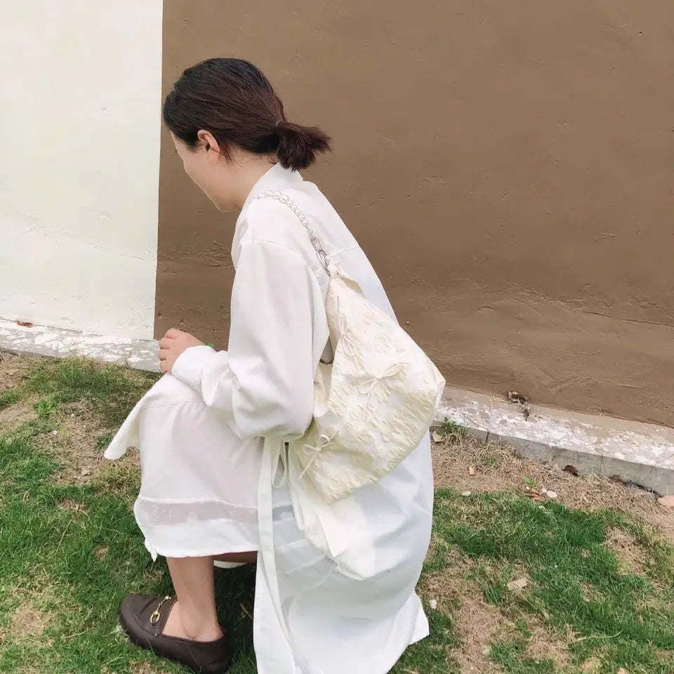 Canvas Bucket Shoulder Bags Beading Hasp High-Capacity Girls Bag