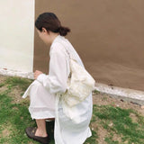 Canvas Bucket Shoulder Bags Beading Hasp High-Capacity Girls Bag