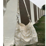 Canvas Bucket Shoulder Bags Beading Hasp High-Capacity Girls Bag