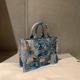 Canvas Chains Zipper Shoulder Bag Vintage Floral Crossbody