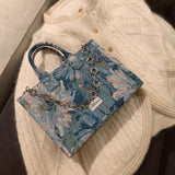 Canvas Chains Zipper Shoulder Bag Vintage Floral Crossbody