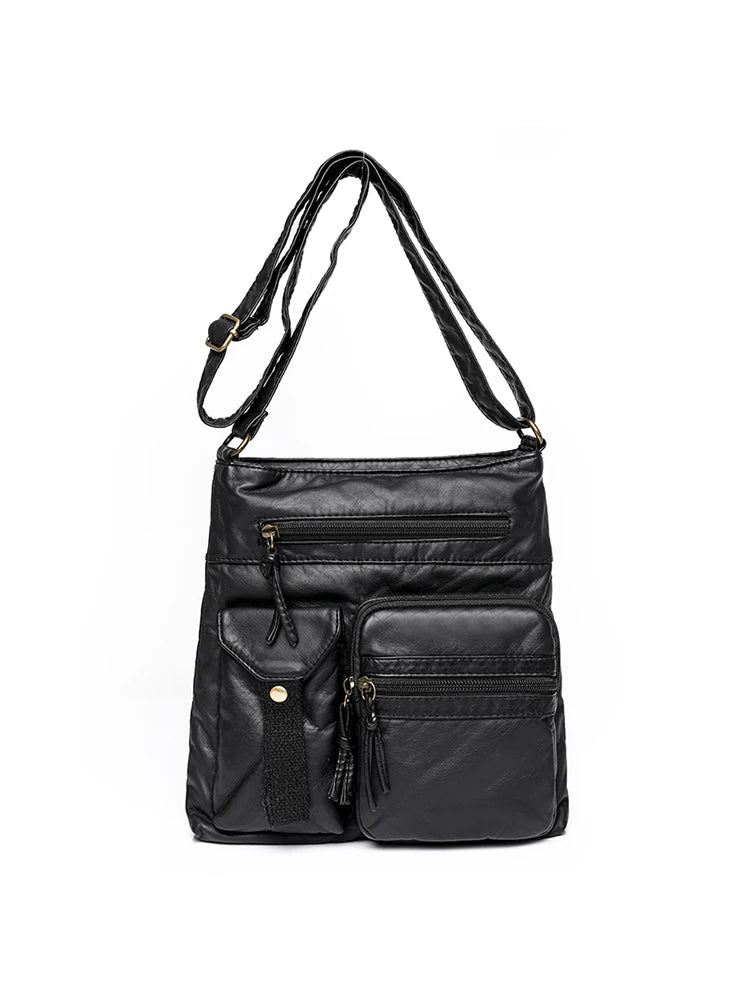 Vintage PU Leather Tote Bag Large Capacity Crossbody Messenger