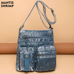 Vintage PU Leather Tote Bag Large Capacity Crossbody Messenger