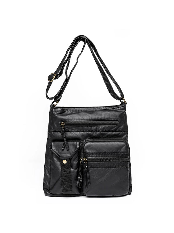 Vintage PU Leather Tote Bag Large Capacity Crossbody Messenger
