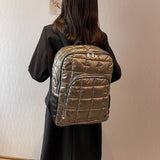Winter Quilted Plaid Women's Backpack Casual Female Backpacks