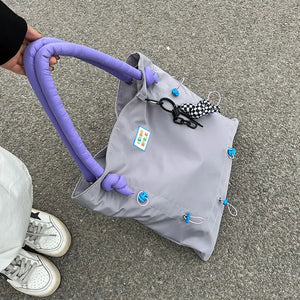 Y2K Spring Sweet Nylon Casual Zipper Shoulder Bag Handbag