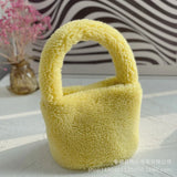 Winter Furry Women Bag Vegetable Basket Handbag Plush Magnetic Cylinder Bag