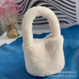 Winter Furry Women Bag Vegetable Basket Handbag Plush Magnetic Cylinder Bag