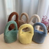 Winter Furry Women Bag Vegetable Basket Handbag Plush Magnetic Cylinder Bag