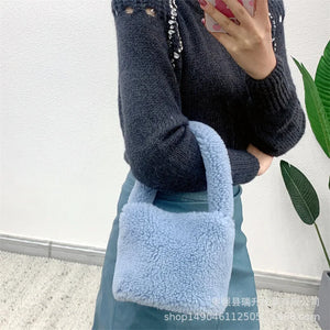 Winter Furry Women Bag Vegetable Basket Handbag Plush Magnetic Cylinder Bag