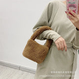 Winter Furry Women Bag Vegetable Basket Handbag Plush Magnetic Cylinder Bag